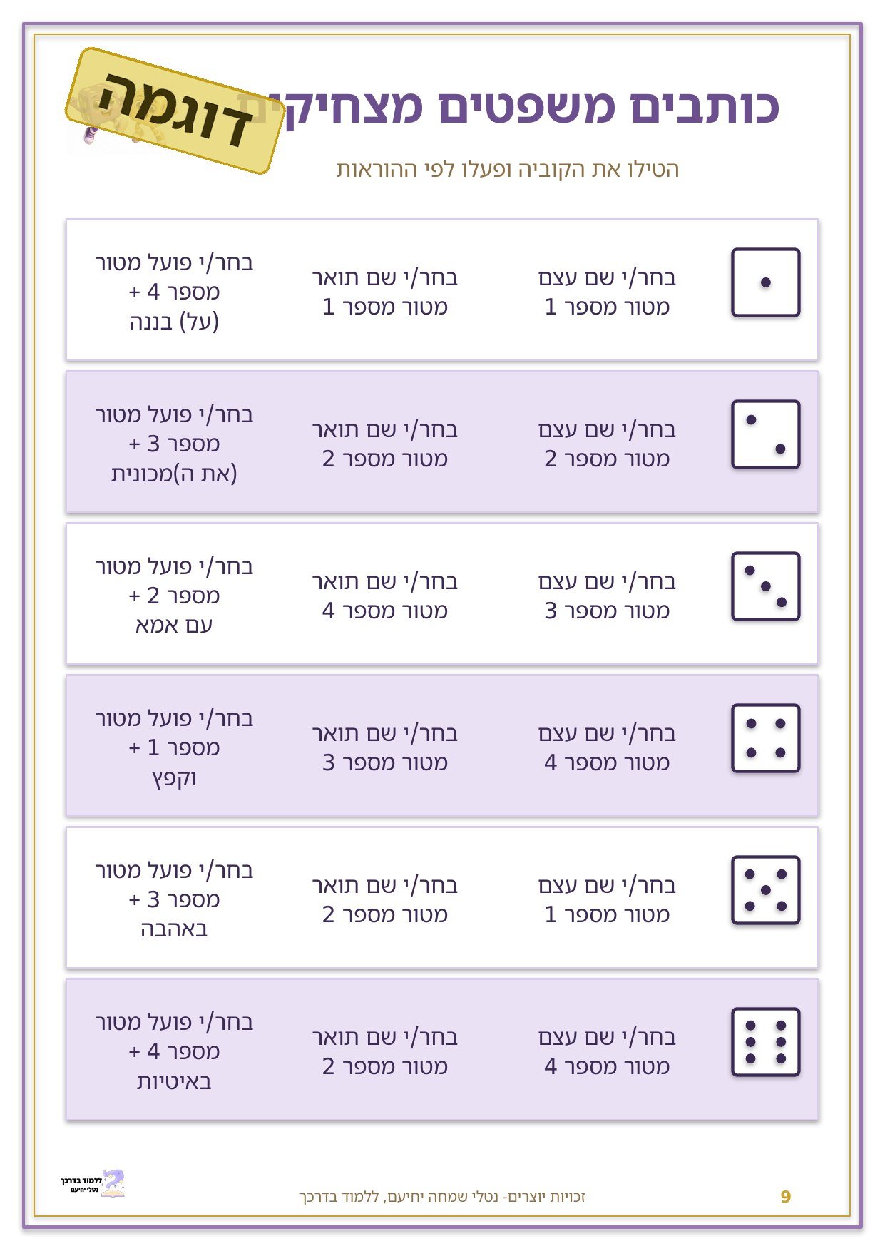 משחקי חלקי הדיבר- פועל, שם עצם ושם תואר – תמונה 4